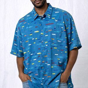 FUBU The Collection XXL Button-Up Shirt All-Over Logo Print Y2K Streetwear Vibes